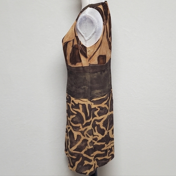 80s Vintage PG Collections Brown Giraffe Print Chiffon Mini Dress Scarf Set 6 - Picture 8 of 16